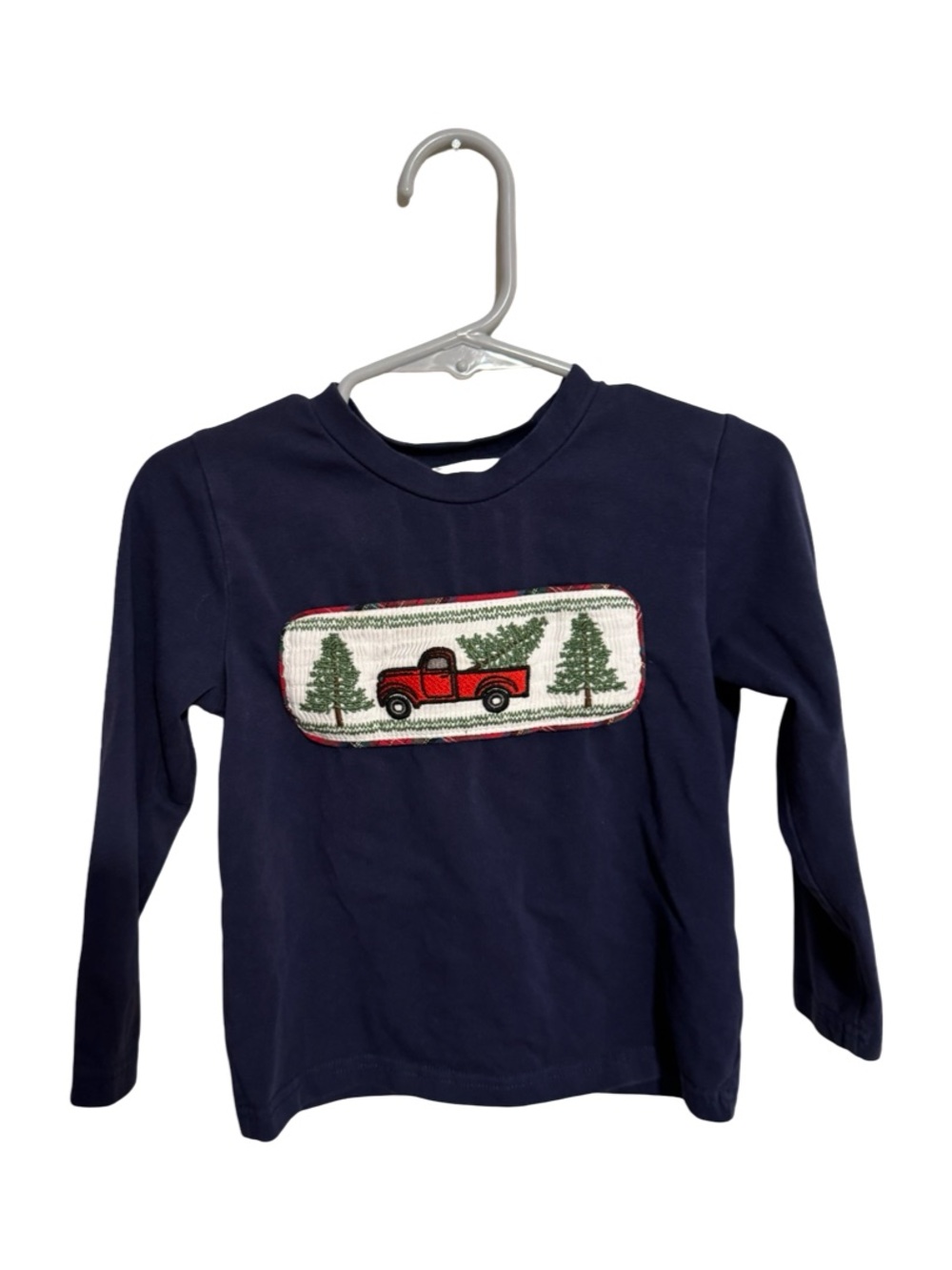 Lil Cactus Smocked Navy Long Sleeve Red Truck & Christmas Shirt Boys Size 2T